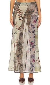 Panelled Print Maxi Skirt