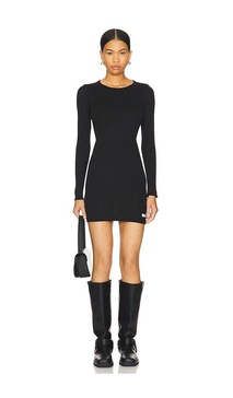 Black Logo Patch Long Sleeve Minidress