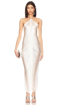 Renata halterneck fringed gown