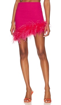 Perla Crepe Diagonal Feather Trim Skirt