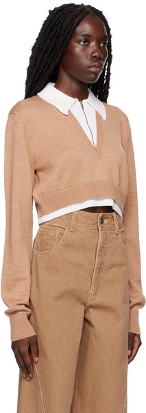 Beige Zip Collar Sweater