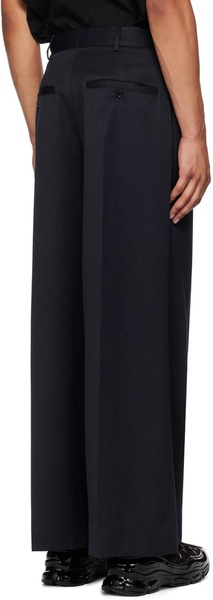 Navy Pleated Wide Leg Trousers