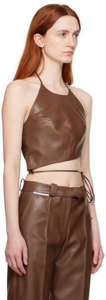 Brown Halter Faux-Leather Tank Top