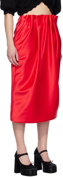 Red Pleated Midi Skirt