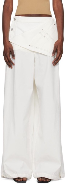 White Foldover Parachute Trousers