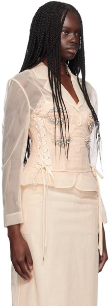 Beige Embellished Bust Fitted Blazer