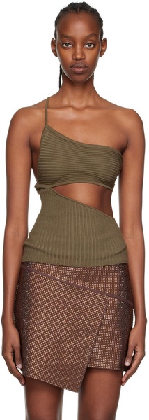 Khaki One Shoulder Tank Top