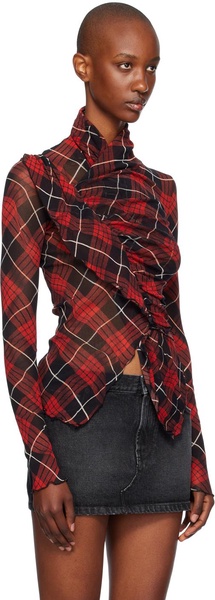 Red & Black Distorted Tartan Long Sleeve T-shirt