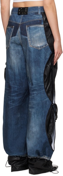 Blue & Black Trompe L'œil Layered Tying Jeans