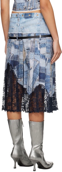 Blue Trompe L'œil Denim Midi Skirt