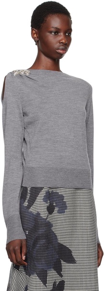 Gray Drape Knit Detail Sweater