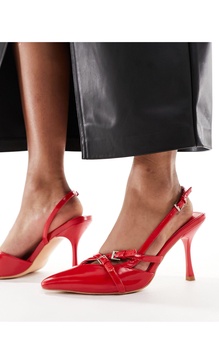 Public Desire smoosh front strap heeled shoes in red