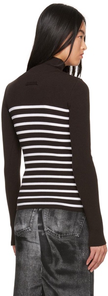 Brown & White Striped Turtleneck