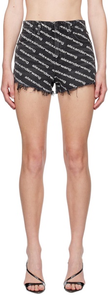 Black Printed Bite Logo Denim Shorts