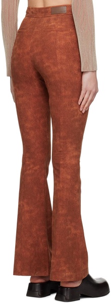 Orange Paneled Faux-Leather Trousers