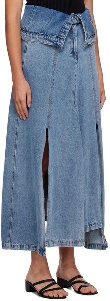 Blue Asymmetric Denim Midi Skirt