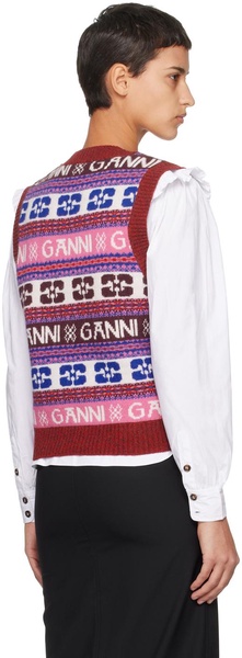 Ganni Jacquard Wool Vest With Logo Pattern