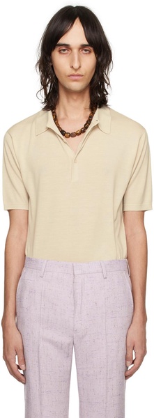 Beige Spread Collar Polo