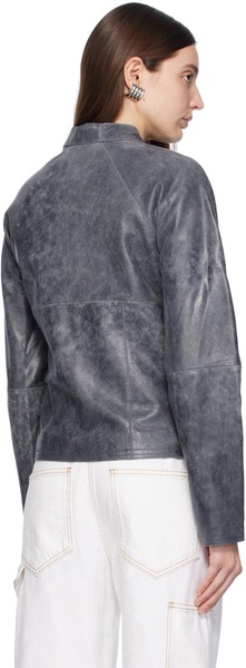 Navy Daria Leather Jacket