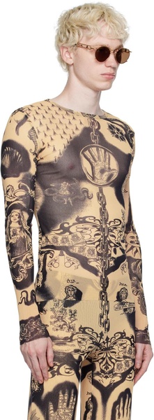 Beige Printed Long Sleeve T-Shirt