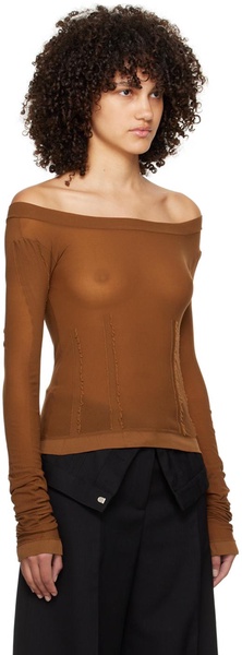 Brown Frayed Long Sleeve T-Shirt