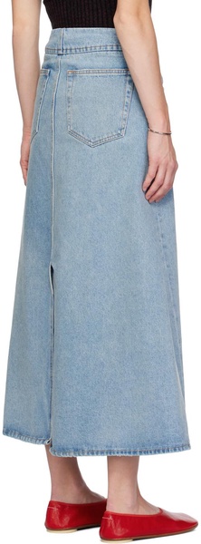 Blue Distressed Denim Maxi Skirt