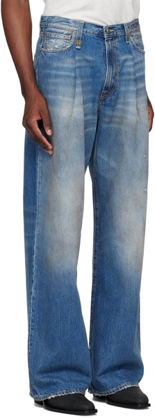 SSENSE Exclusive Blue Damon Pleated Jeans