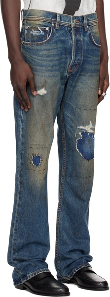 Blue Thrashed Flare Jeans