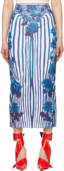 White & Blue Flower Body Morphing Maxi Skirt