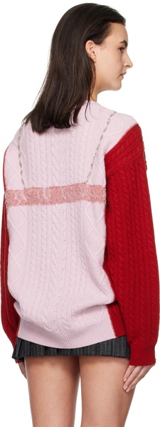 Pink & Red Lace Lingerie Boyfriend Knit Sweater