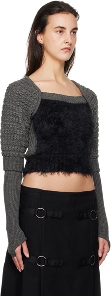 Gray & Black Furry Chunky Knit Sweater