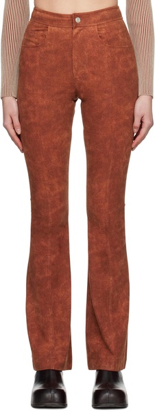 Orange Paneled Faux-Leather Trousers