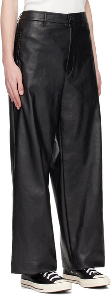 Black Drawstring Faux-Leather Trousers