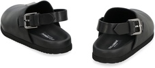 DOLCE & GABBANA Men's Black Leather Flat Sandals with Round Toeline and Back Strap