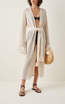 Panthea Fringed Crochet-Knit Robe