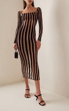 Striped Velvet Midi Dress