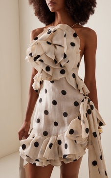 Crush Rosette Polka-Dot Linen-Silk Mini Dress