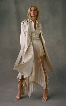 Silk-Satin Handkerchief-Hem Trench Coat