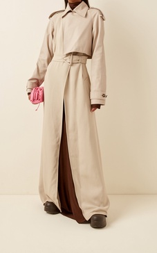 Long Belted Twill Trench Coat