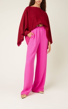 Drawstring Silk Cady Wide-Leg Pants