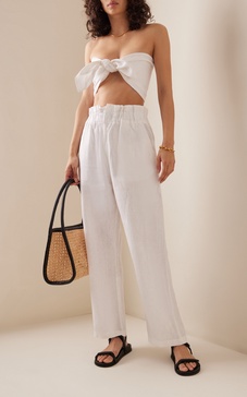 Exclusive Ducky Oversized Paperbag-Waist Linen Pants 