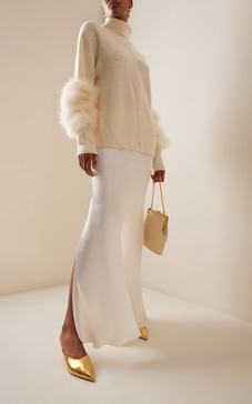 Feather-Trimmed Knit Silk-Cashmere Turtleneck Sweater