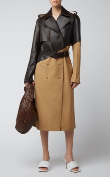 Belted Dual Wool and Leather Trench Coat 