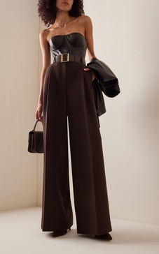 Pleated Wool Crepe Wide-Leg Pants