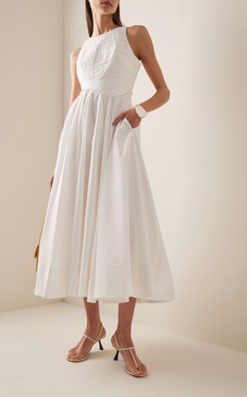 Florence Pearl-Trimmed Cotton Midi Dress