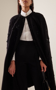 Embroidered Wool-Blend Cape 