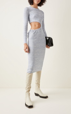 Shale Cutout Ribbed-Knit Midi Dress