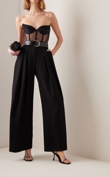 Pleated Crepe Wide-Leg Trousers