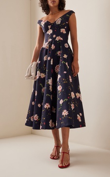 Off-The-Shoulder Floral Faille Dress