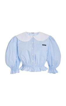 Collared Gingham Cotton Crop Top